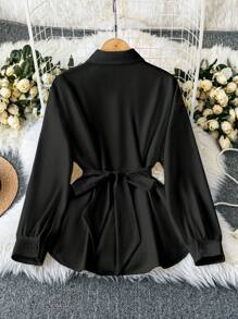 GlowEve Women's Metallic Embellished Long Lantern Sleeve Long Shirt, Elegant & Fashionable