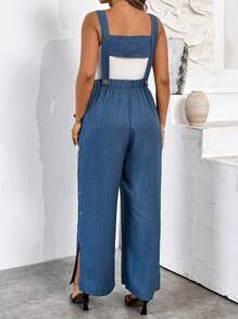 SHEIN LUNE Women's Fashion Button Decor Casual Jumpsuit, Spring/Summer