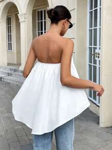 Siren Gaze 2025 年女士夏季上衣：极简主义白色内衬抹胸，搭配不对称高低下摆和 A 字形轮廓，休闲时尚夏季服装 - 白色 - 查看 2