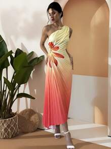 Firerie Elegantes, minimalistisches, stilvolles Damen-Maxikleid mit Farbverlauf, asymmetrischem Saum und Kordelzug, geeignet für Urlaub & Alltag, Frühling