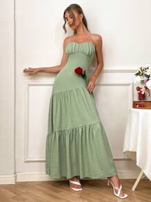 SHEIN VCAY 女式宽松编织纯色喇叭裙，适合春夏季度假，女士夏季服装，女士度假服装，女士复活节服装 - 綠色 - 查看 5