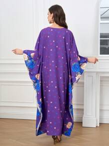 Al Najma Floral & Geometric Spiral Pattern Batwing Sleeve Long Arabic Abaya, Suitable For Daily Wear, Women Formal Elegant Evening Dress, Prom Summer Dress, Modest