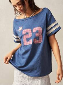 Bohemela 女士宽松复活节/音乐节/海滩度假图案不对称领口短袖 T 恤，夏季 - 彩色 - 查看 6