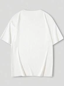 Manfinity Dauomo Camiseta De Cuello Redondo Y Hombros Caídos De Cráneo Para Hombre, Estampado Y Sobredimensionado Para Vacaciones - Blanco - Ver 2