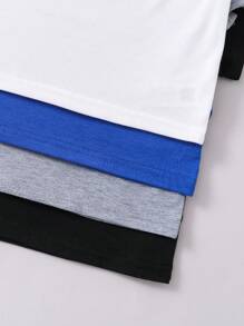 Young Boy Casual Simple Pattern Short Sleeve Round Neck T-Shirt, Suitable For Summer - Multicolor - View 3