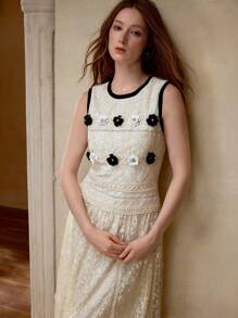 MOTF PREMIUM LACE CONTRAST TRIM APPLIQUES DRESS - Apricot - View 3