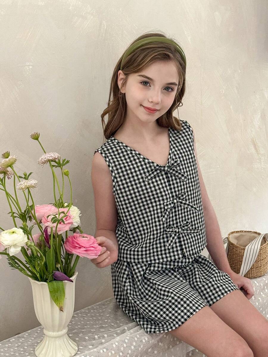 LMoss Kids LMoss Tween Girls 2pcs Set: Woven Plaid Top And Shorts Girls Summer Clothes Tween Girls Dresses Girls Casual Dresses Tween Girls Dresses Tween Girls 2 Pieces Set