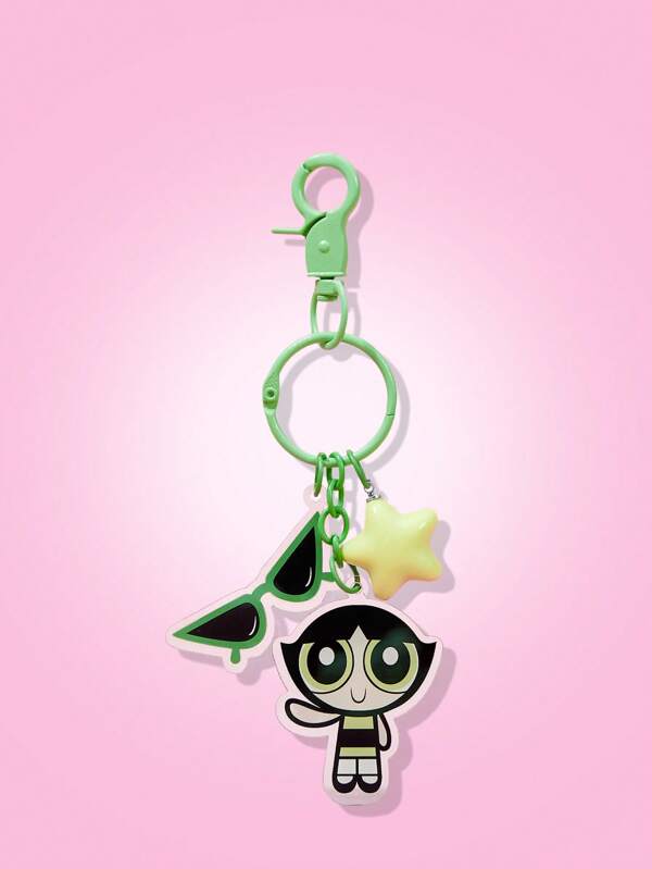 THE POWERPUFF GIRLS X SHEIN 时尚可爱太阳镜和金凤花图案亚克力钥匙扣