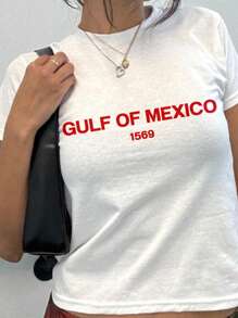 Gulf Of Mexico Y2K Baby T-Shirt, American Gulf Shirt, American Pride T-Shirt, 90s Aesthetic Shirt, Fashionable Graphic Tee, Women Gift, Women T-Shirt - White - View 1