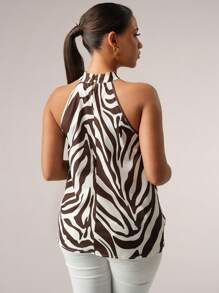 MaterniChic Summer Casual Zebra Print Maternity Halter Shirt