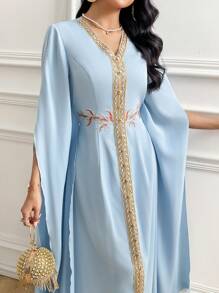 Al Najma 女士梭织边土耳其和阿拉伯长裙夏季女装领带优雅 - 綠色 - 查看 6