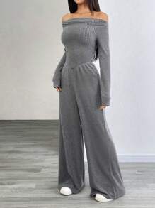 Flirla 女士不对称垂坠 V 领街头休闲商务连体裤，炭灰色 - 灰色 - 查看 6