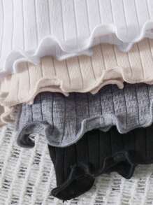 4pcs Baby Girls Casual Solid Color Frill Trim Short Sleeve Knit Top - Multicolor - View 3