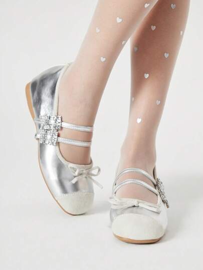 Grunge Punk Silberne Mary Jane Pumps mit geschlossener Zehenpartie, Schleifenriemen, formelle Keilabsatz- & Plateau-Schuhe für Damen