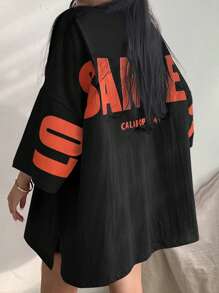 DAZY Letter Graphic Drop Shoulder Oversized Tee, Unisex - Black - View 5