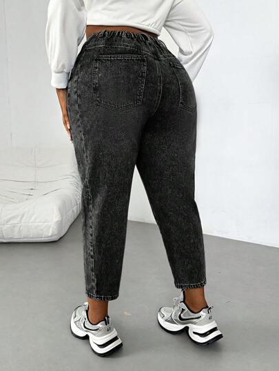 Slaydiva Jeans capri de talla grande con pierna entallada, pantalones vaqueros casuales azules de invierno con pierna entallada