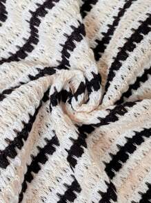 SHEIN Pregnant Women Striped Round Neck Short Sleeve Straight Casual Loose Midi Dress - Black - View 5