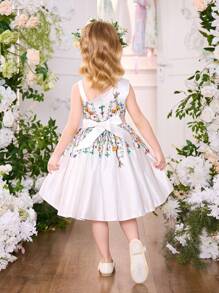 SHEIN Glamorique Kids Girls Floral Cake Design Spaghetti Strap Party Dress, Elegant Wedding Flower Girl Dress, All Season Young Girls Spring Dresses Young Girls Flower Dresses Young Girls Summer Dresses Princess Dress For Girls Young Girls Dresses Spring Party Dress For Girls - White - View 2