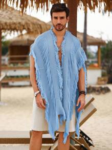 Manfinity RSRT 男士纯色拉绒流苏开衫，适合春秋季节