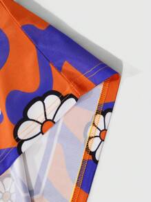 PAVTROS Manfinity Streetrush 男士落肩 V 领撞色图案印花短袖篮球球衣款式 T 恤 男士简约英文文字图案印花 T 恤，图案男士 T 恤，超大 T 恤，男友礼物 街头服饰衬衫 街头服饰男士衬衫 男士衬衫 街头服饰 - 橘色 - 查看 3