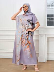 Al Najma Damen Fledermausärmel elegantes Blumenprint Arabischer Stil Kleid Damen Abendkleid Damen Maxikleider Damen Sommerkleider Damen Blumenkleid Damen Kleider in Große Größen - Grauviolett - Übersicht 5