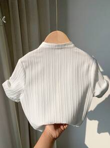 SHEIN LMoss Kids LMoss Young Boy Casual Basic Collared Shirt With Pockets, Comfortable And Breathable - White - View 2