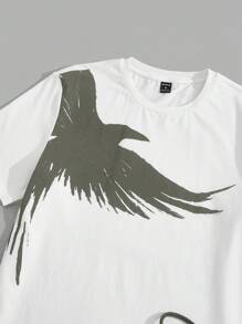 Manfinity VCAY 2pcs/Set Men Eagle Print Short Sleeve T-Shirt And Drawstring Waist Casual Pants - Grey - View 4