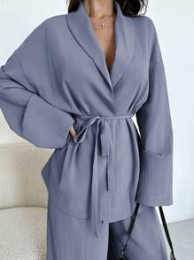 Firerie Casual Elegant Women Summer/Autumn Shacket With Lapel, Waist Tie, Loose, And High Waist Relaxed Pants, Suitable For Vacation, Commuting, Office