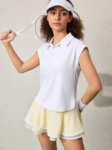 CourtClass Women's White Sleeveless Sports Polo Shirt For Yoga, Tennis Training