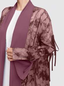 Al Najma 保守优雅的女士长款大理石印花系带拼接长袍，朴素 - 紅木色 - 查看 6