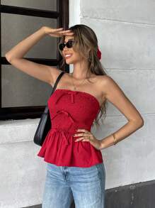Pariaura Top corto sexy de mujer color borgoña con cuello halter y lazo, para primavera/verano