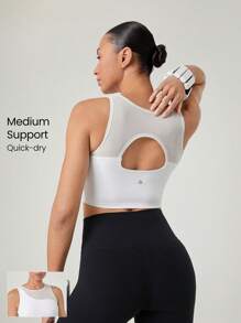 GLOWMODE Powersculpt™ Cutout Back Mesh Tank Top High Impact Workout Running Training Gym Removable Cups - White - View 1