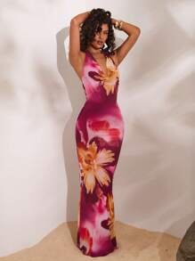 Opulessa 女式针织印花露背摆裙 - 紫色 - 查看 4