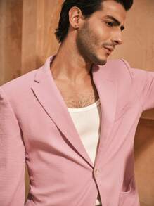 Manfinity VCAY Men's Woven Slim Fit Notched Collar Casual Blazer Jacket, Suitable For Daily Wear - Pink - View 2