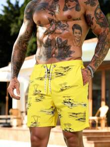 Manfinity Swimmode Men's Coconut Tree Print Casual Beach Shorts - Multicolor - View 3