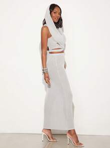 SHEIN Unity Festival Solid Color Maxi Summer Skirt Music Festival Elegant Vacation Spring Break Brunch Beach Thanksgiving Christmas NYE New Years Eve Outfits For Women - Grey - View 7