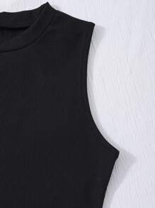 2pcs/Set Teenage Girls: Black Knitted Camisole Dress + Distressed Denim Vest, Commute Daily Wear Summer Holiday
