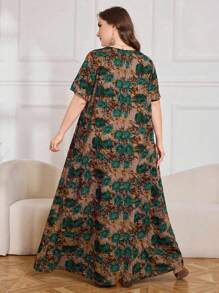 SHEIN Lacomfia Abito casual a fiori con maniche corte, morbido e ampio, taglie forti, adatto per primavera ed estate