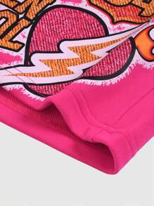 ROMWE MEN Street Life Men's Summer Casual Letter Print Drawstring Waist Shorts - Pink - View 3