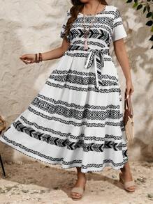 Breezaya Robe casual à nœud papillon avec imprimé bohème, grande taille, printemps/été