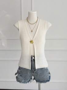 Chiquease Deep V-Neck Sexy Sleeveless Knit Tank Top, New Halter Crop For Women