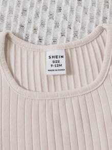 4pcs Baby Girls Casual Solid Color Frill Trim Short Sleeve Knit Top - Multicolor - View 4