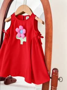 SHEIN Baby Girl Cute Pink Floral Sundress, Summer - Red - View 5