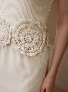 MOTF PREMIUM CROCHET PATCHED RIBBED TANK TOP & SKIRT - Apricot - View 2