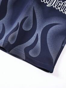 Manfinity EMRG Pantaloncini grigi, vestibilità morbida, da uomo Manfinity EMRG, con stampa grafica di fuoco e lettere, con vita con laccetto regolabile, pantaloncini casual da uomo
