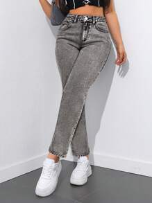 SHEIN Tall High Waisted Women's Denim Tapered Pants, Minimalist Fashion Suitable For Summer