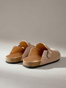 Solecia Women's Adjustable Buckle Casual Flat Slip-On Mules Shoes - Brown - View 4