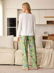 Conjunto de pijama de mujer con estampado de aguacate, casual y de moda, apto para el verano - Multicolor - Ver 2