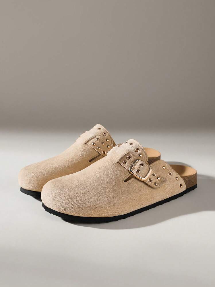 Solecia Women's Adjustable Buckle Strap Casual Daily Wear Slip-On Flat Mule Shoes - Apricot - View 1