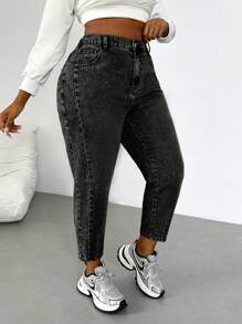 Slaydiva Jeans ajustados de talla grande, pantalones 7/8 con pernera estrecha, jeans casuales azules de invierno, pantalones con pernera estrecha